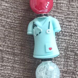 Handmade Medical Professional Scrubs Beaded Retractable ID Badge Holder